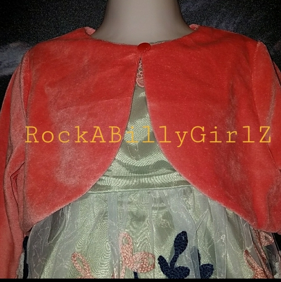 Tatyana Lil Taty Girl Peach Coral Velvet Long Sleeve Bolero w One Button Closure - Picture 2 of 6